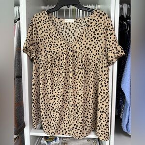 Perfect Peach Tan and Black Spotted Blouse